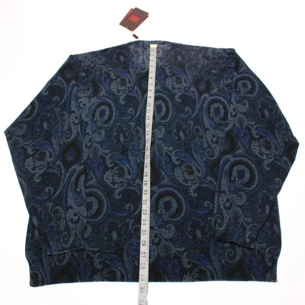 Etro NWT Pullover Crew Neck Sweater Size XXL in Blue Paisley 100% Wool